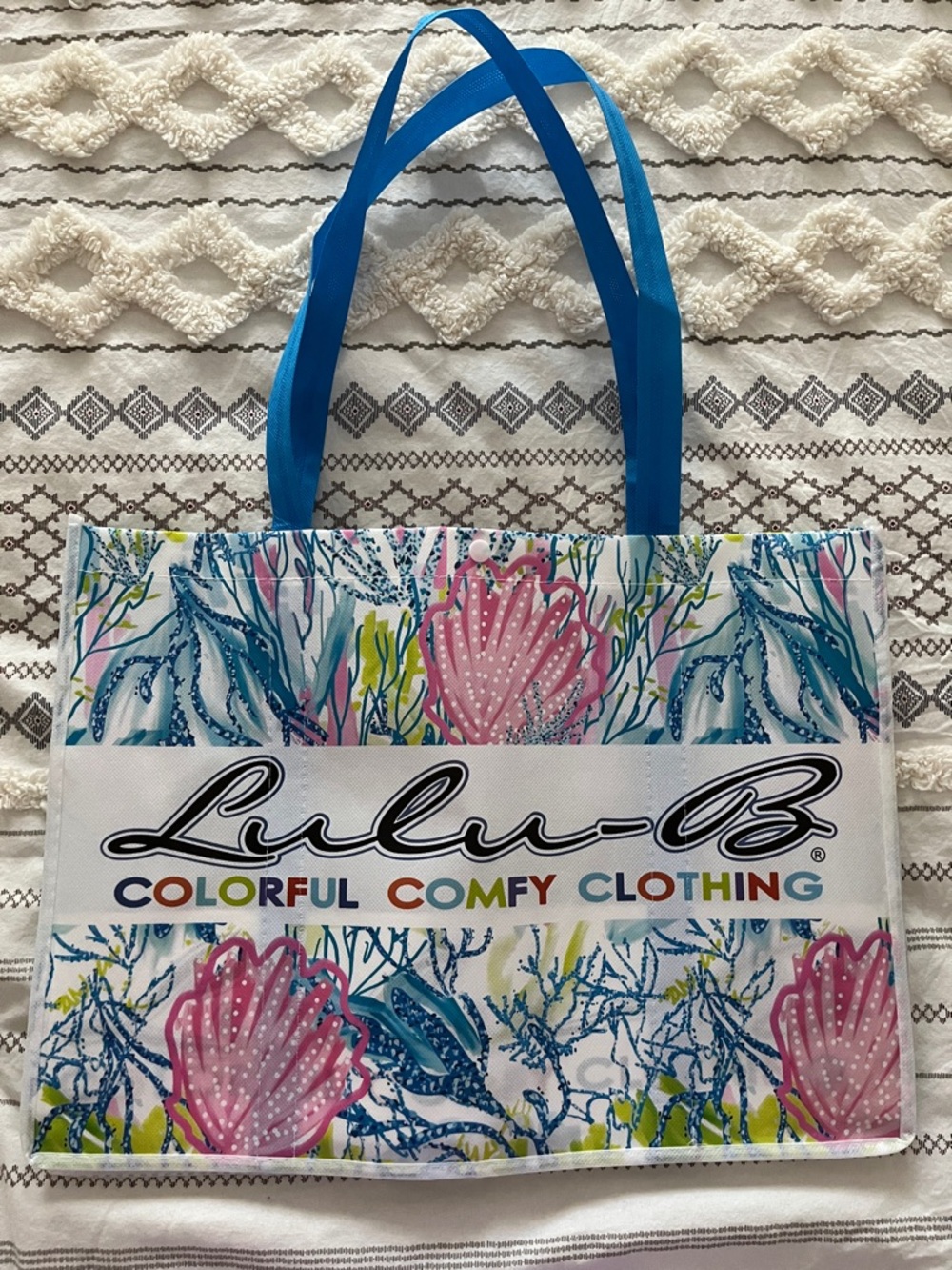 Lulu-B Floral Tote Bag in Blue & Pink with Multicolor Accents
